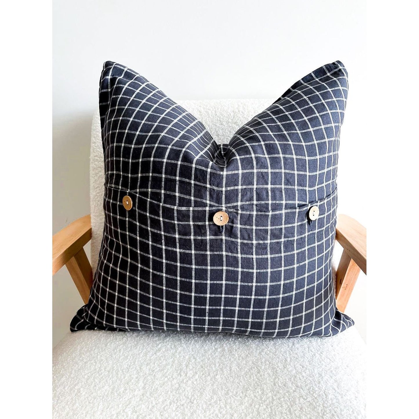 Linen Cushion Cover | Night Blue Grids