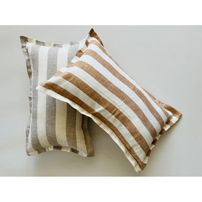 Lumbar Flange Cushion Cover | Linen | Toffee Wide Stripe