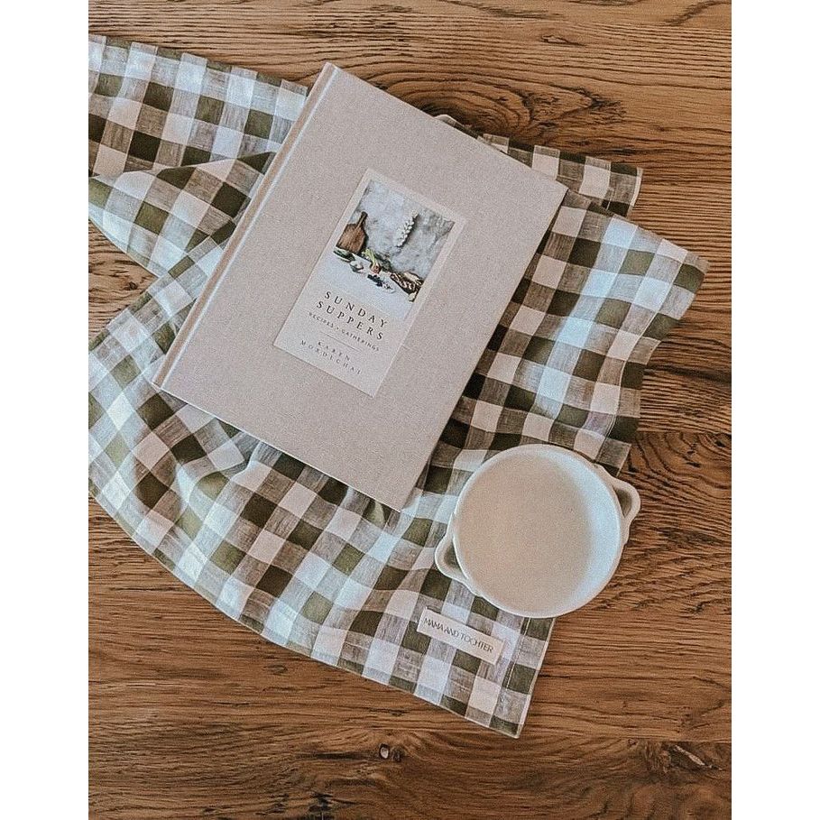 French Linen Tea Towel | Olive Gingham
