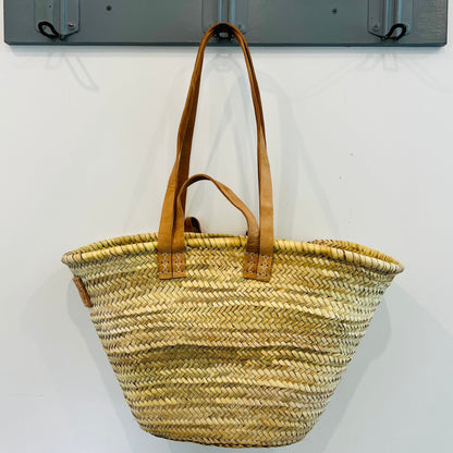 French Market Double Handle Basket | Brown Leather