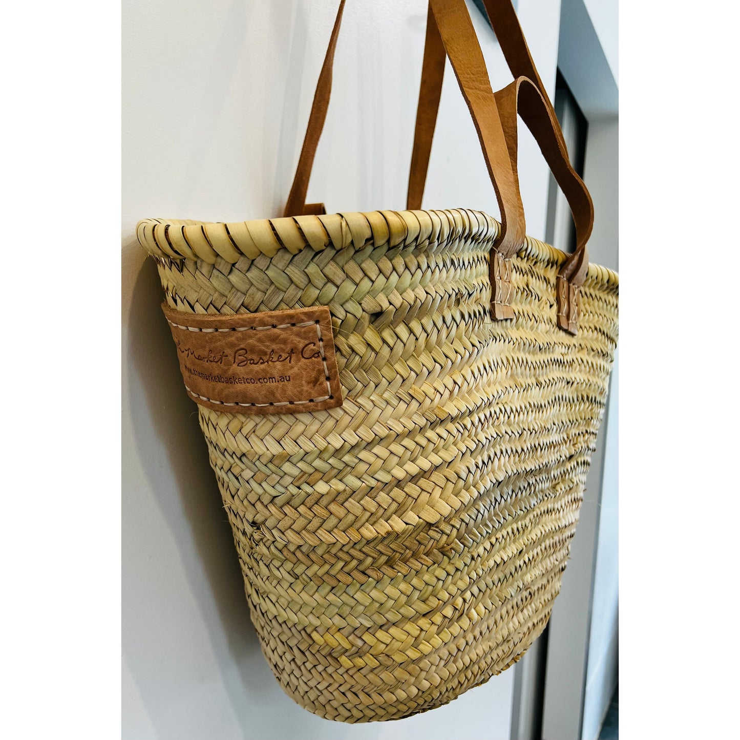 French Market Double Handle Basket | Brown Leather