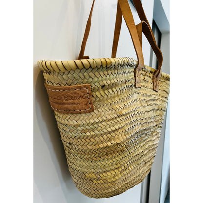 French Market Double Handle Basket | Brown Leather