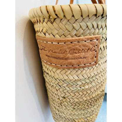 French Market Double Handle Basket | Brown Leather