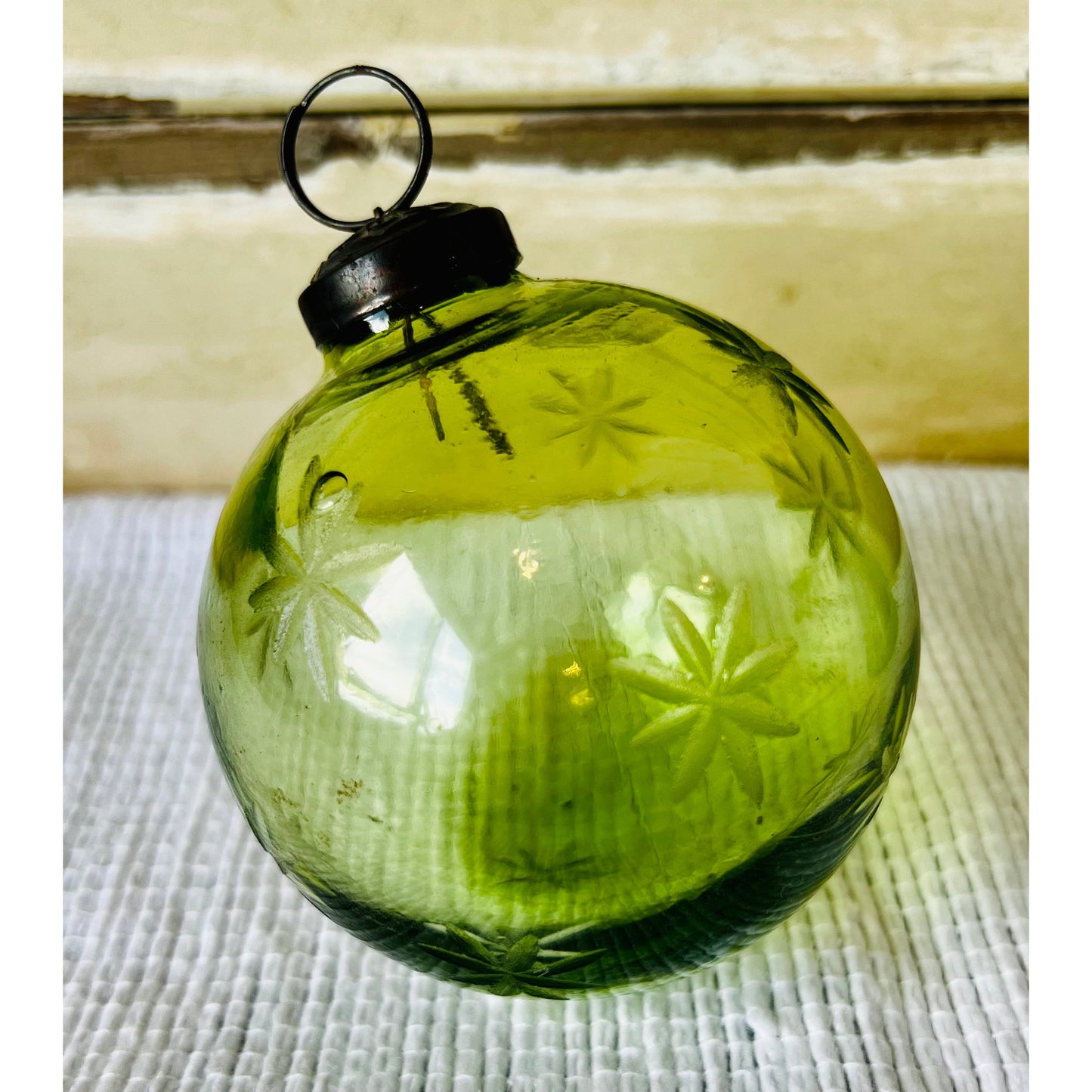 Glass Christmas Bauble | Small Green Star Cut